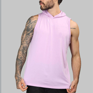 Camiseta con capucha y logotipo impreso personalizado para hombre, camiseta sin mangas acanalada de algodón 100%, camiseta sin mangas para hombre - Product Image 2