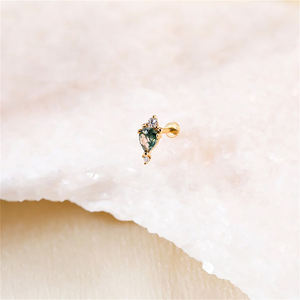 Düz geri 2/<span class=keywords><strong>3</strong></span>/4mm 925 ayar gümüş çok boyutu Waterdrop markiz doğal Moss akik kıkırdak dişli Piercing 6mm uzunluk - Product Image 5