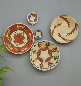 Handicraft Vietnam Round Natural Seagrass Set of 5 Natural Basket for Wall Decor for kitchen decor