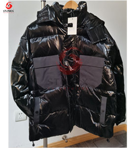 Chaqueta acolchada brillante cálida para exteriores con bolsillo frontal para hombre, cremallera de poliéster de gran tamaño con capucha, lona transpirable a prueba de viento - Product Image 3