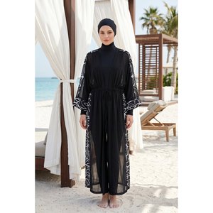 Pareo de Chifón con Cintura Ajustable en Negro con Estampado, para Cubrir el Traje de Baño - Product Image 3