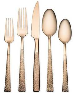 Ensemble de couverts en acier inoxydable de qualité supérieure, manche martelé carré, argenté, argenterie dorée pour restaurant - Product Image 2