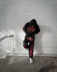 Survêtements complets évasés à fermeture éclair épaisse en coton délavé à l'acide Ensembles de sweats à capuche et de pantalons de survêtement à impression DTG pour hommes - Product Image 2