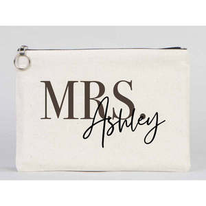 Personalized Cotton Wedding <b>Clutch</b> with Custom Letter Decoration <b>Bridesmaid</b> Gift Bag with Zipper Closure - Product Image 4