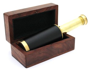 Telescopio Zoom Vintage Caja de madera pulida con diseño náutico Cuero Latón Decoración al aire libre o regalo de viaje - Product Image 2