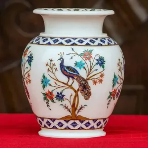 แจกันดอกไม้หินอ่อนงานฝีมือสมัยใหม่ แกะสลักและลงสีได้ตามต้องการ แจกันตั้งโต๊ะสำหรับตกแต่งบ้านและเป็นของขวัญ - Product Image 2