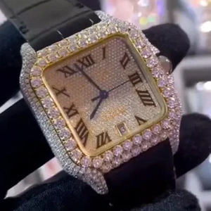 นาฬิกาสเตนเลสสตีลสายรัดยางชุบทองประกายวิบวับสำหรับทุกเพศกลไกนาฬิกาหน้าปัดกระจกสำหรับสะสมสไตล์ฮิปฮอป - Product Image 1