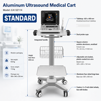 Chariot médical à ultrasons en aluminium aéronautique avec deux supports pour sondes et étagère de rangement inférieure