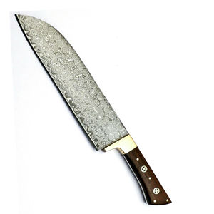 Cuchillo de Chef Bowie de Acero de Damasco Forjado a Mano Personalizado 2024 al por Mayor, 1 Pieza, Borde Dentado, Ecológico, para Cocina Exterior, Madera de Camello - Product Image 1