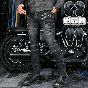 Pantalones vaqueros de motocicleta transpirables de secado rápido de mezclilla oscura con protección aprobada por CE y paneles elásticos para mayor comodidad y flexibilidad - Product Image 2