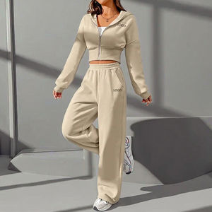 <b>Women's</b> Custom Logo 2-Piece Set Zipper Hoodie <b>Joggers</b> Breathable Printed Casual Loungewear for Winter Crop Hoodie <b>Joggers</b> <b>Outfit</b> - Product Image 2
