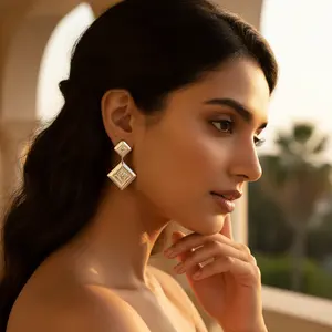 "Vintage Rose Gold Square Cubic Zirconia Stud Earrings for Women-Trendy Gift Jewelry" - Product Image 1