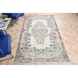 พรมตุรกีขนาดใหญ่ 5.5x8.9 ฟุต พรมวินเทจ พรมลายสัตว์สีชมพู - Product Image 4