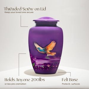 Urna de cremación morada para cenizas humanas, urna para adultos para hombres o mujeres de hasta 200 libras, urna funeraria conmemorativa adecuada para funeral o exhibición - Product Image 5