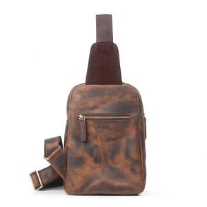 Sac à main en cuir véritable pour hommes, dernier modèle de sac de poitrine en cuir de cheval fou, vente en gros - Product Image 1