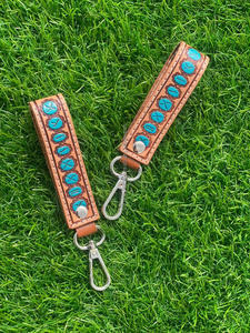 Porte-clés en cuir taillé sculpté à la main Porte-clés en cuir imprimé floral gaufré Accessoires en cuir taillé Porte-clés mignons pour hommes - Product Image 2