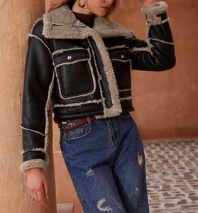 Chaqueta de Invierno para Mujer, de Cuero de Gamuza Grueso y Forro de Piel de Oveja, con Cuello Alto, Múltiples Inventario Disponible - Product Image 3