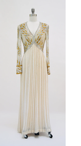 Robe décontractée pleine longueur avec broderie polyvalente et perles à paillettes Taille naturelle Manches longues Tissu crêpe Dos solide - Product Image 4