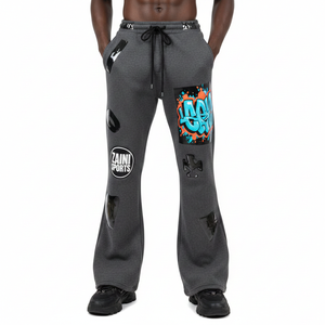 Premium fleece flared pant cotton polyester blend soft <b>brushed</b> fabric grey with <b>heat</b> transfer custom logo fleece flared pant - Product Image 1