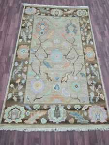 Handmade Traditional High Vintage Style 3x5 Green Beige Cotton Low Pile PET Friendly <b>Foam</b> Backing Small Living Room Prayer Rug - Product Image 2
