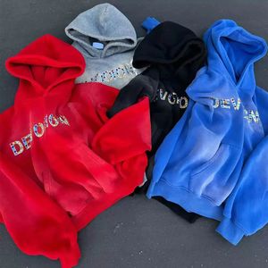 Sweat à capuche homme personnalisé délavé à l'acide poids lourd Boxy épaule tombante surdimensionné Streetwear imprimé strass logo pour la salle de sport hiver - Product Image 1