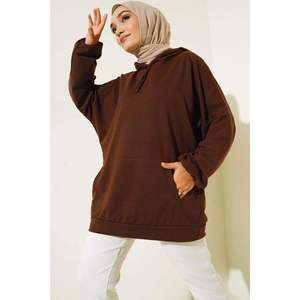 Sweat à capuche surdimensionné marron Pull en soie de style vintage Impression bouffante brodée Taille unique pour tous les longs pour l'hiver et l'automne - Product Image 1