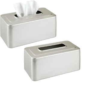 Porte-mouchoirs en métal durable en acier inoxydable argenté brossé. Disponible aux prix de gros à la fin. - Product Image 1