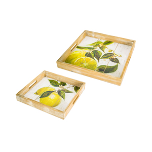 LOT DE 2 plateaux de service carrés en bois de manguier avec émail citron imprimé plateau de service en bois de luxe de style nordique pour les utilisations de l'hôtel de bureau - Product Image 5