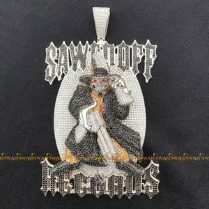 Colgante Hip Hop Personalizado Iced Out By Round Brilliant Cut Moissanite Diamantes En 10kt Oro Blanco En VVS Claridad - Product Image 1