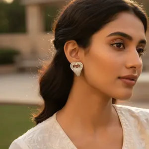 Women's <b>Silver</b> <b>Heart</b> <b>Stud</b> <b>Earrings</b> with Pave Diamonds Elegant Jewelry Accessory - Product Image 3