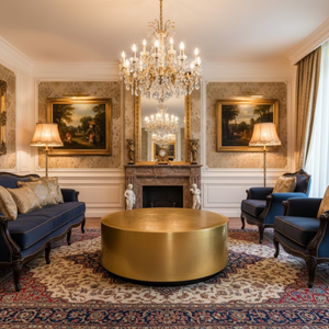 Mesa de Centro Redonda de Lujo Hecha a Mano con Hojas de Oro para Sala de Estar o Oficina de Estilo Moderno de Mediados de Siglo, Venta al por Mayor desde Vietnam - Product Image 3