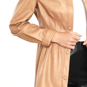 Women's Stylish Lightweight Faux Leather Long Sleeve T-Shirt <b>Brown</b> Comfortable Fit for Office or Street Fashion Leather Shirt - Product Image 6