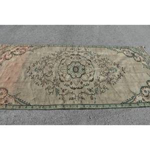 Alfombra de lana turca Vintage de 4,5x9,3 pies, área grande, patrón de retazos beige y verde clásico, respaldo de látex para adolescentes y adultos - Product Image 3