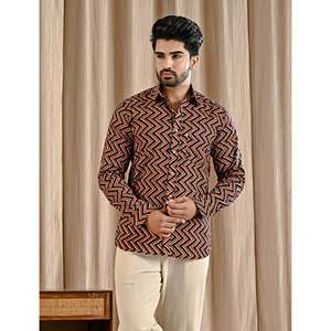 Chemise décontractée pour homme en coton 100% noir, imprimé géométrique, manches longues, col boutonné, imperméable, taille 6XL - Product Image 6