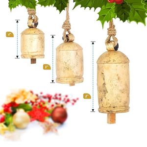 Shabby Chic métal vache cloches Antique or fini rustique thème Jute corde suspendus cloches noël vacances décor - Product Image 5