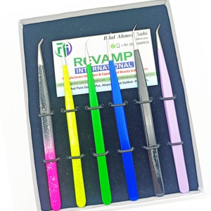 Caja de cartón personalizada con etiqueta privada, pinzas de pestañas de acero inoxidable con aislamiento largo de 45 grados para extensiones de pestañas - Product Image 1