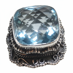 Vente en gros de bagues de fiançailles et de mariage en argent sterling 925, bijoux fins avec topaze bleue et pierre précieuse en quartz, design classique - Product Image 1