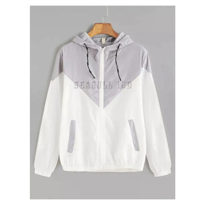 Veste de sport coupe-vent à blocs de couleurs avec capuche à cordon de serrage et fermeture éclair Tissu en toile avec une poche pratique - Product Image 6