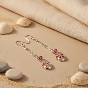 Pendientes de Cristal Rosa con Diseño de Flor de Cobre, Estilo Religioso y Moderno para Mujer - Product Image 1