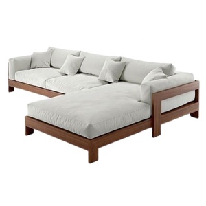 Sofás de jardín de teca de Indonesia en sofá moderno en forma de L, sofá seccional para muebles de exterior y sofá de sala de estar, sofá cama de día - Product Image 1