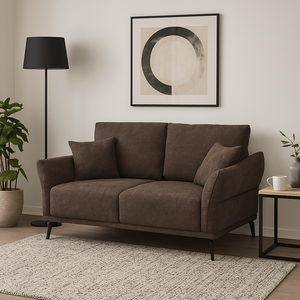 Modern Three Seat Fabric Sofa Upholstered Cushion Back Rolled Arms Metal Legs <b>Deep</b> Brown Living Room Couch - Product Image 2