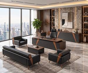Conjunto de Escritorio Ejecutivo Ergonómico Moderno con Silla y Sofá a Juego, con Base Giratoria, Reposabrazos Ajustables y Respaldo Sólido Manual - Product Image 2