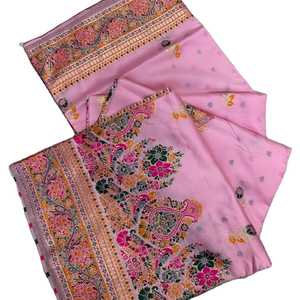 Sari Pasmeena avec un lourd travail de tissage Jari, plusieurs couleurs, pur Georgette Dhwaja, exporté du Gujarat - Product Image 1