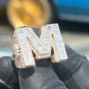 18K Rose Gold Custom <b>Pary</b> Ring with Lab Grown Moissanite Baguette Cut 14K Hip Hop Diamond for Women - Product Image 5