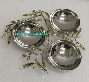 Bol de service en laiton et acier à 3 sections pour la maison, l'hôtel, les restaurants et la table couleur or argent bols de service et plats de haute qualité - Product Image 2