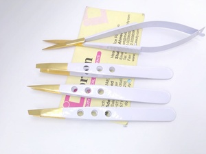 Meilleure vente pince à sourcils couleur blanche enduite d'une pince à épiler à pointe plaquée or pince à épiler pointue inclinée avec ciseaux à ressort - Product Image 2