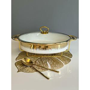 Pentola ovale in oro bianco con riscaldatore di grandi dimensioni - Product Image 1