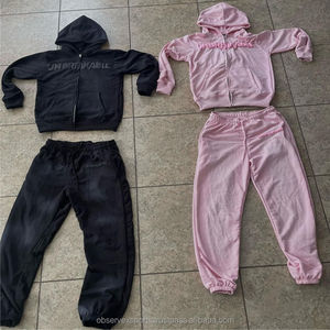Custom Cotton Fleece Joggers 2 Piece Puff Print Silk Screen Oversized Full Face Zip up Hoodie Flared <b>Pant</b> Tracksuit Set <b>Men</b> - Product Image 6