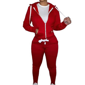 Sudadera con capucha y cremallera completa con logotipo personalizado para mujer, conjunto de pantalones de chándal, chándal de algodón para la temporada de invierno, pantalones de dos piezas para trotar - Product Image 2