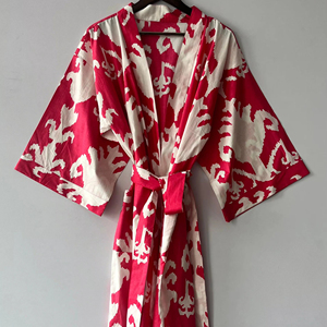Belle main bloc imprimé coton Kimono Robe hiver Peignoir et Robe de douche ODM approvisionnement - Product Image 1